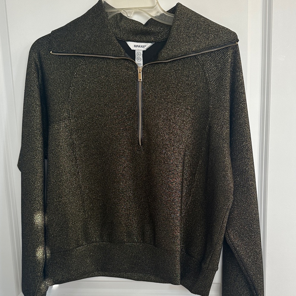 SPANX Shimmering Gold Half-Zip Sweater